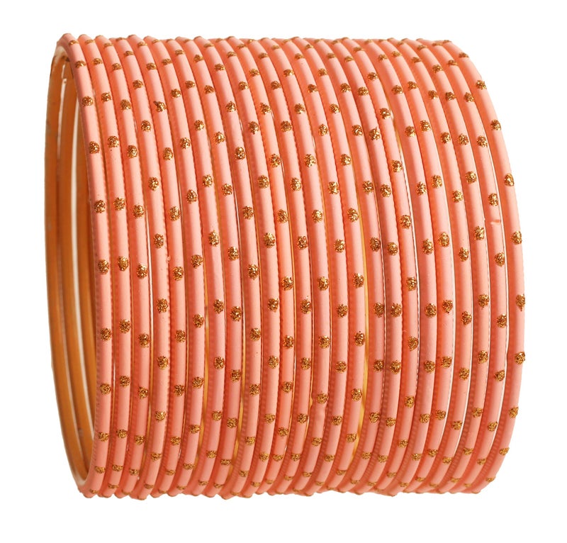 Touchstone NEW Colorful Bangle Collection Indian Bollywood Exclusive Matte Finish Peach Textured Color Designer Jewelry Large Size Bangle Bracelets. Set of 24 For Women - Image 1